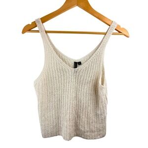 Moon & Madison Cream Knit‎ V Neck Tank Top Size Small Sleeveless Crochet Boho